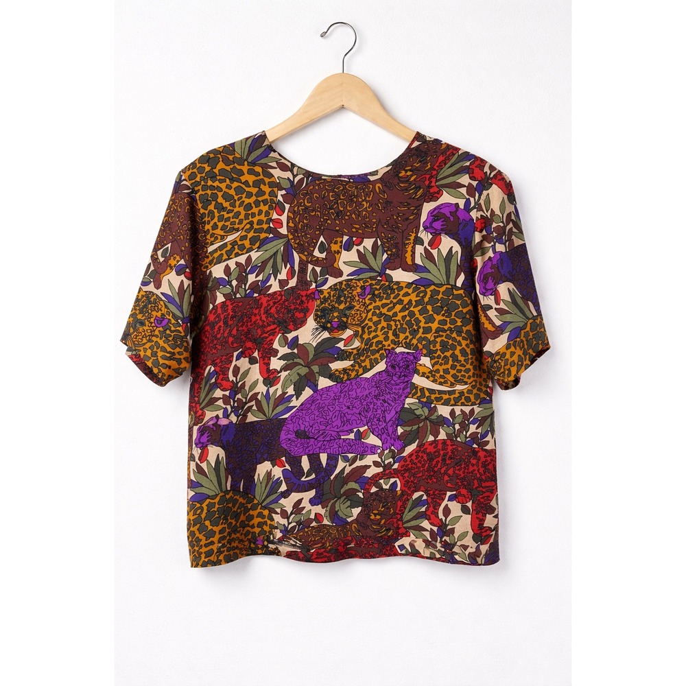 Vintage 90s Ana Capri Safari Leopard Jungle Print Blouse Made in USA
Women Large
